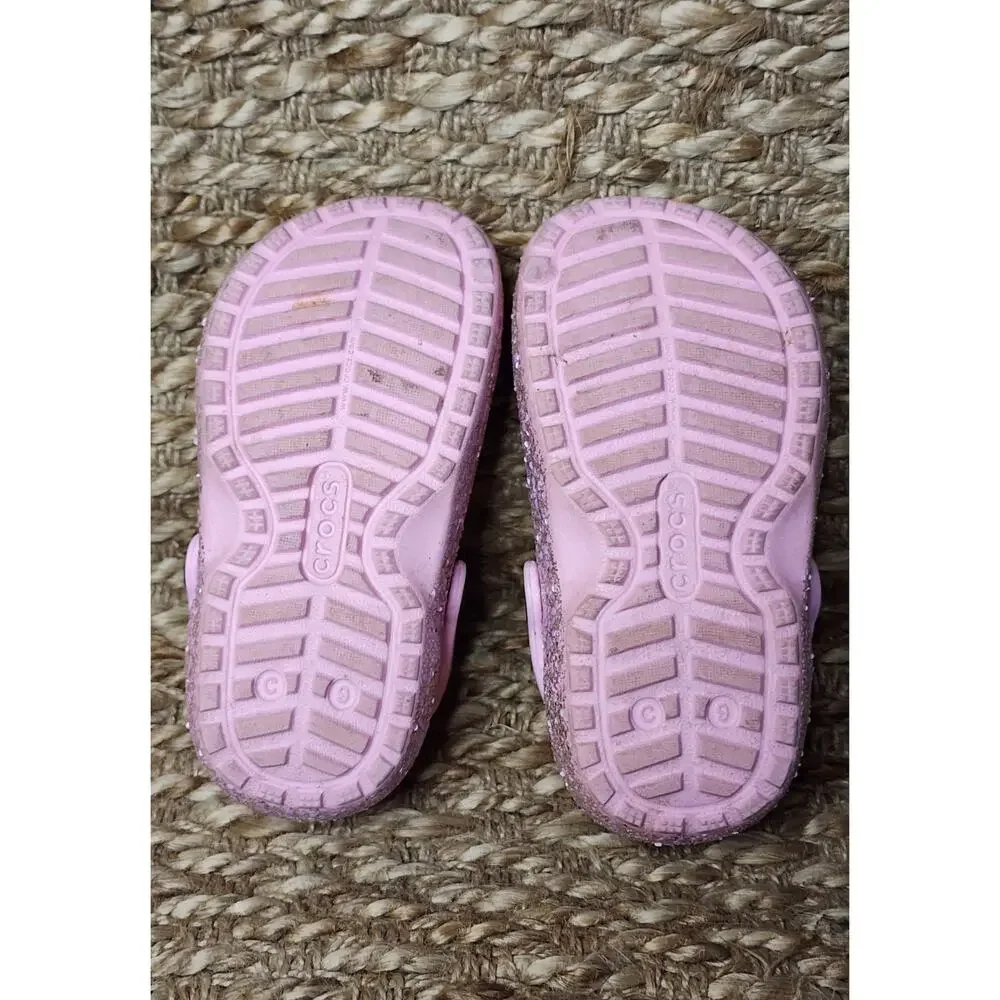 Crocs Shoes Child 9 Classic Lined Glitter Clog Pink Slip On Shoes School
